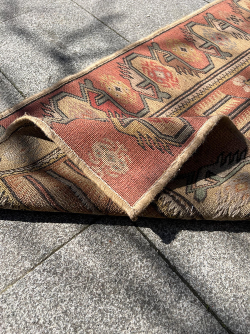 Turkish Runner Rug, Vintage Wool Hallway Rug, Handmade 24x116 Inch, Boho Tribal Decor, Rustic Narrow Carpet, Entryway Long Rug