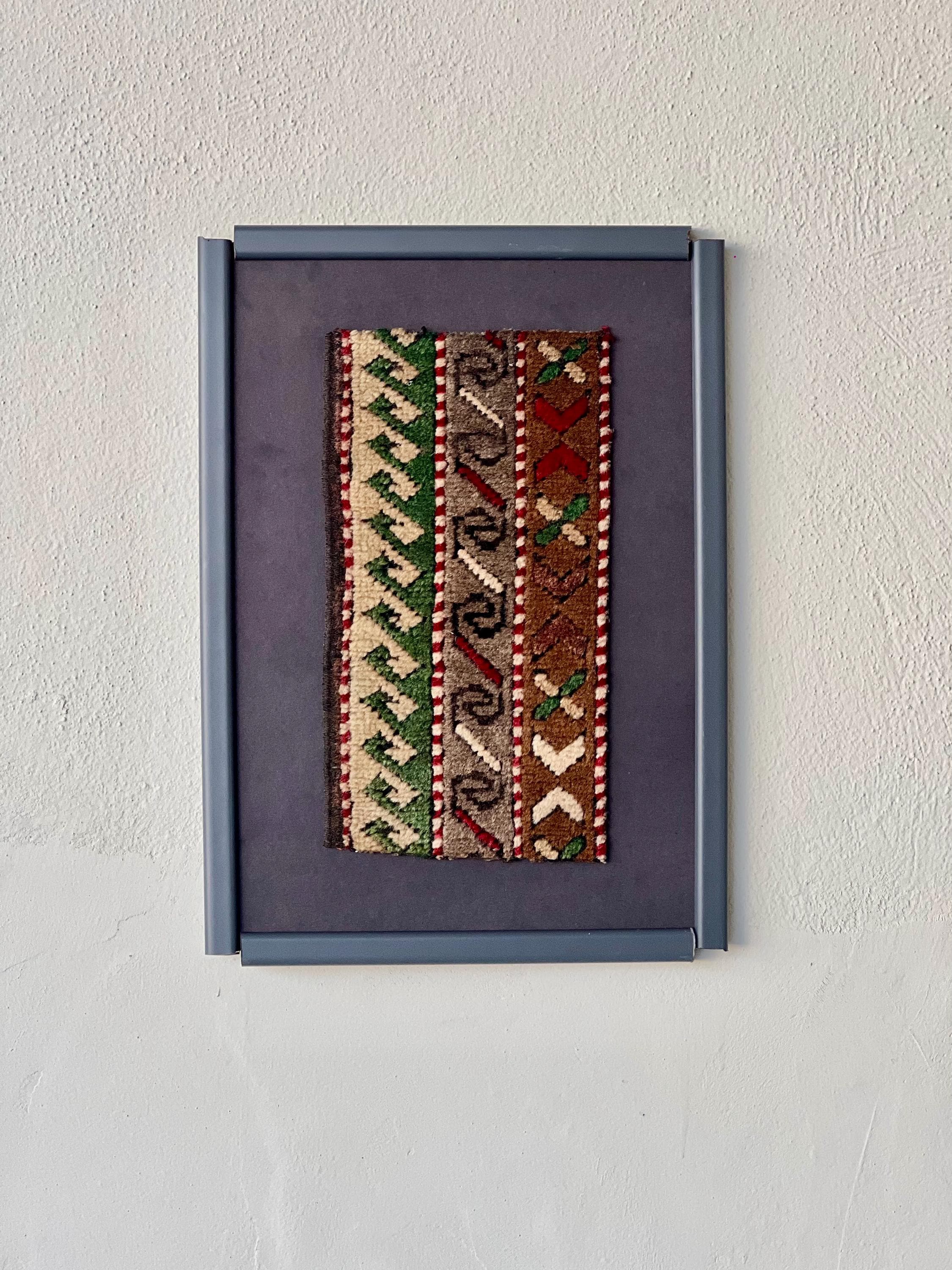 Framed Vintage Kayseri Rug Art, Handwoven Anatolian Wool Textile, 1940s Turkish Rug Wall Decor
