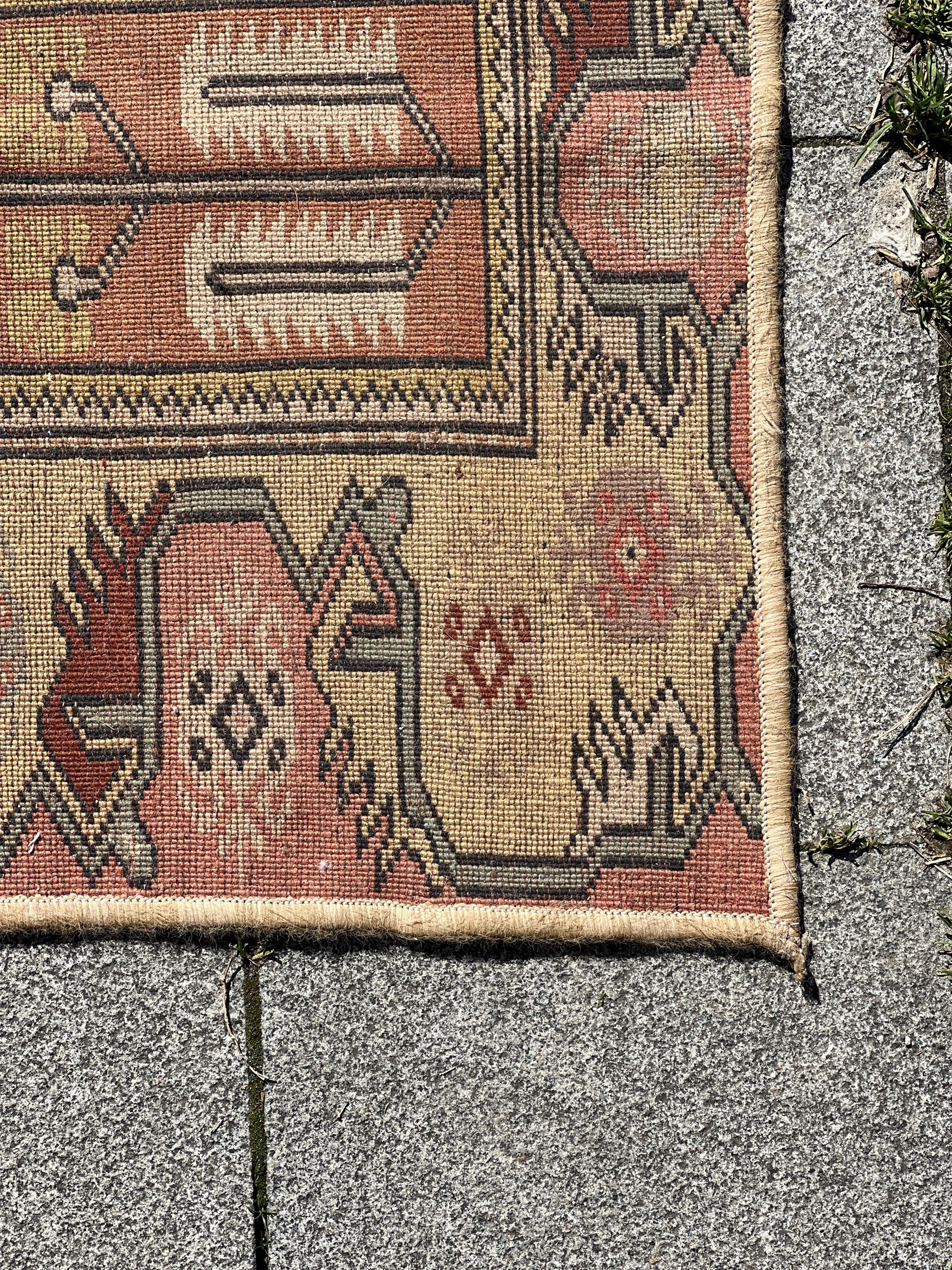 Turkish Runner Rug, Vintage Wool Hallway Rug, Handmade 24x116 Inch, Boho Tribal Decor, Rustic Narrow Carpet, Entryway Long Rug