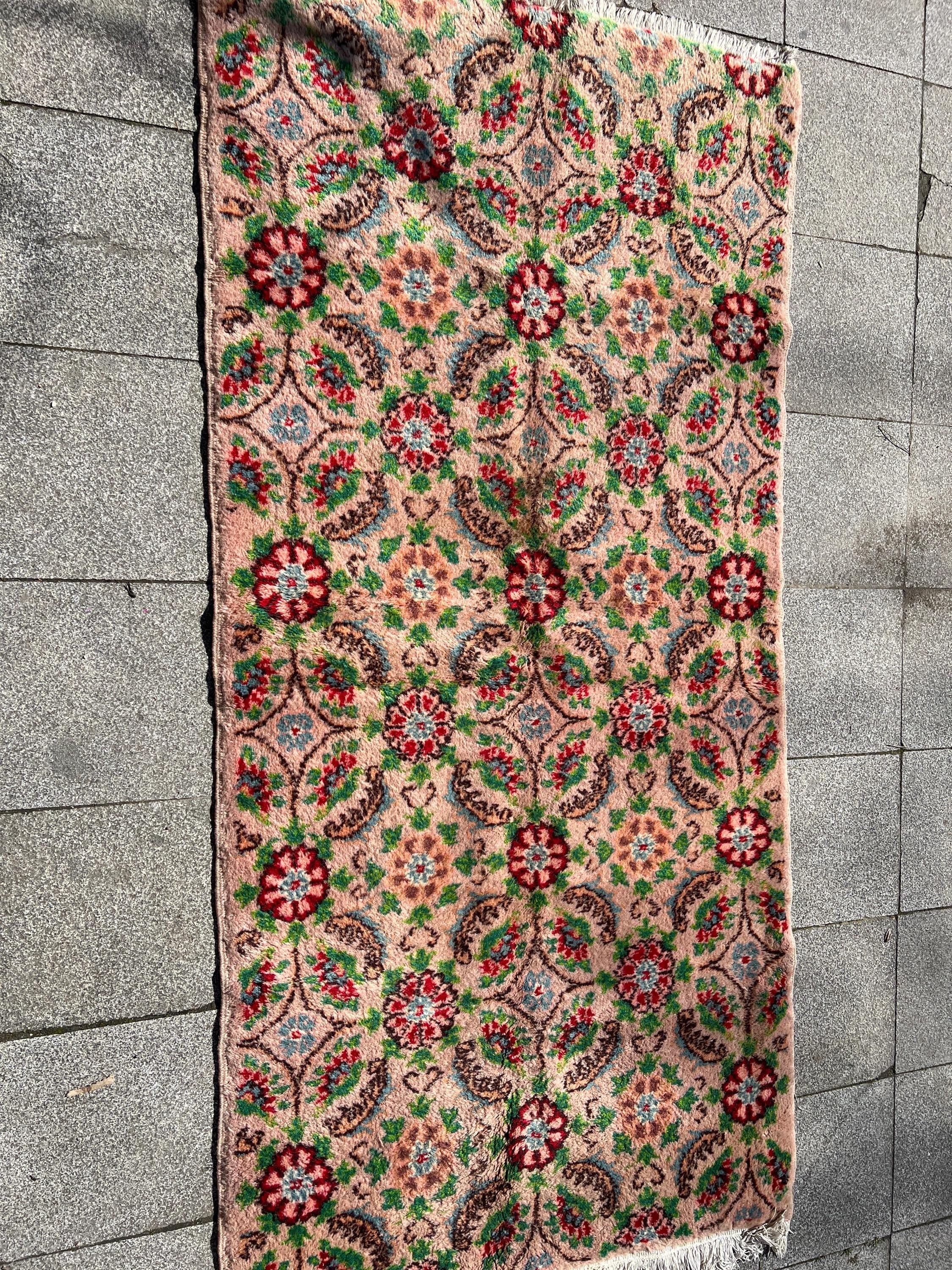 Handwoven Vintage Turkish Wool Rug 39x80 - Anatolian Floral Carpet - Traditional Oriental Area Rug for Home & Living Room Decor