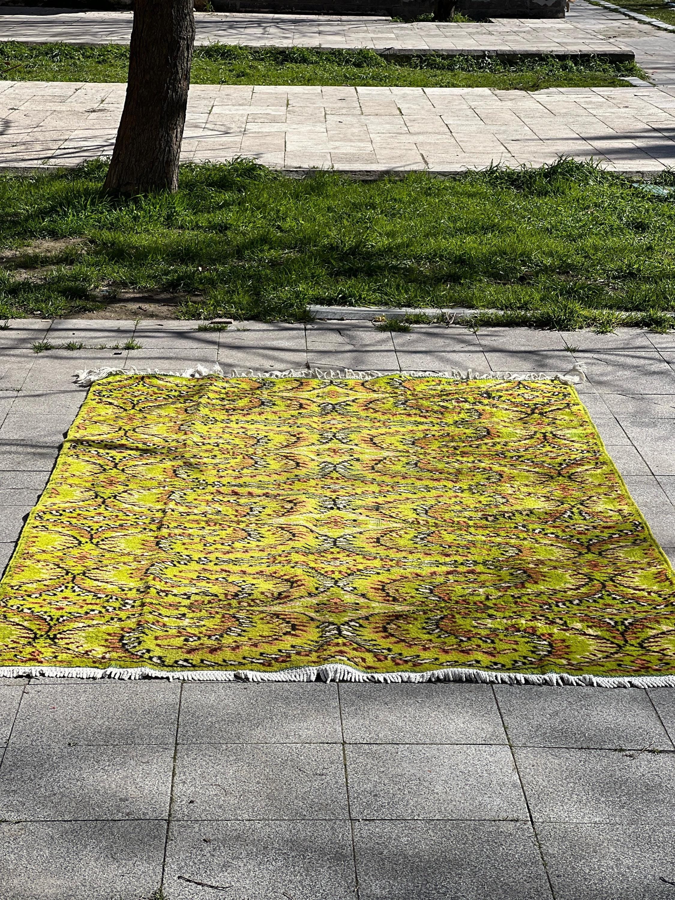 Turkish Vintage Rug, Handmade Wool Area Rug, 59x86 Inch, Boho Tribal Carpet, Rustic Home Decor, Anatolian Bohemian Rug