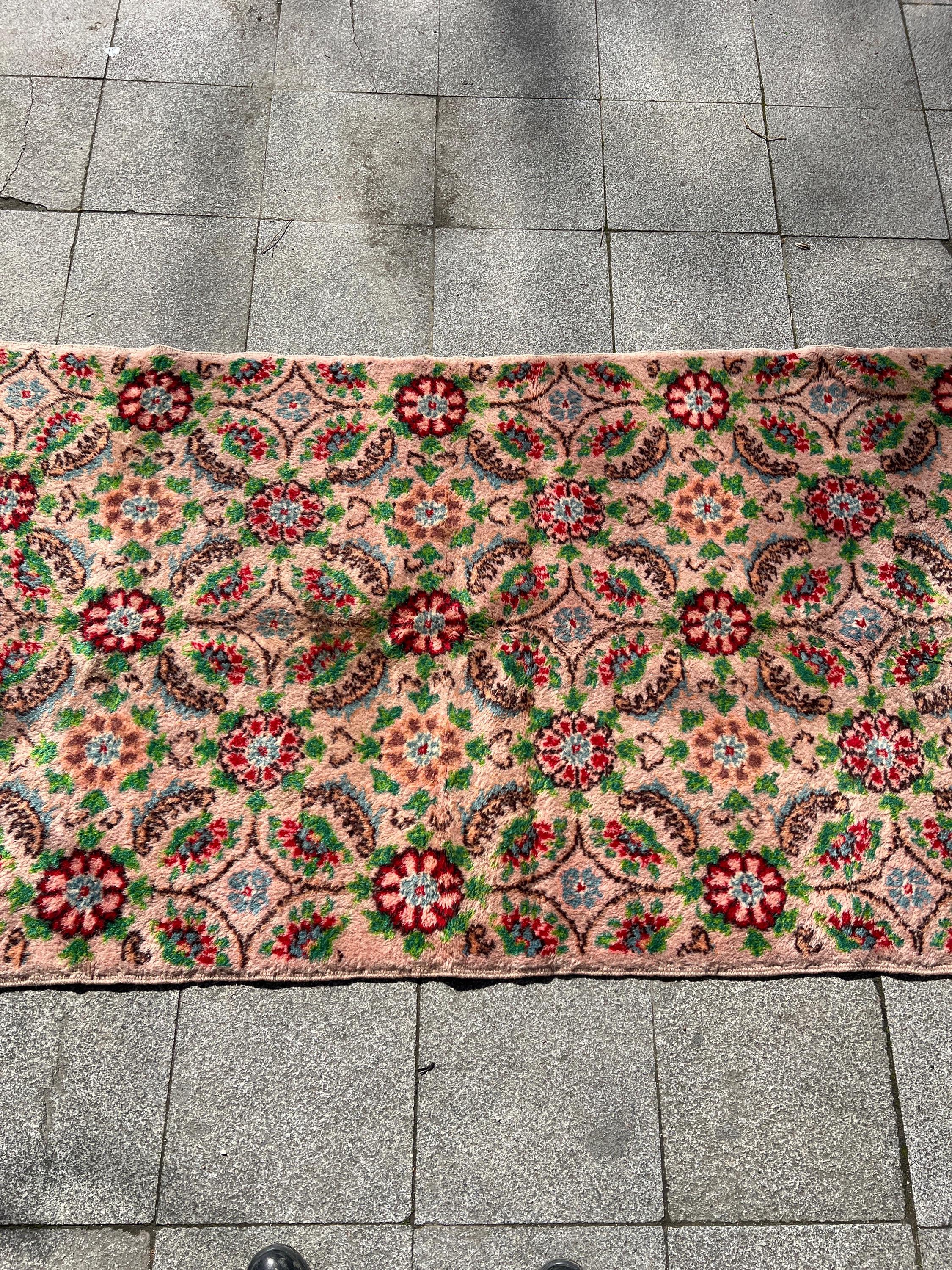 Handwoven Vintage Turkish Wool Rug 39x80 - Anatolian Floral Carpet - Traditional Oriental Area Rug for Home & Living Room Decor