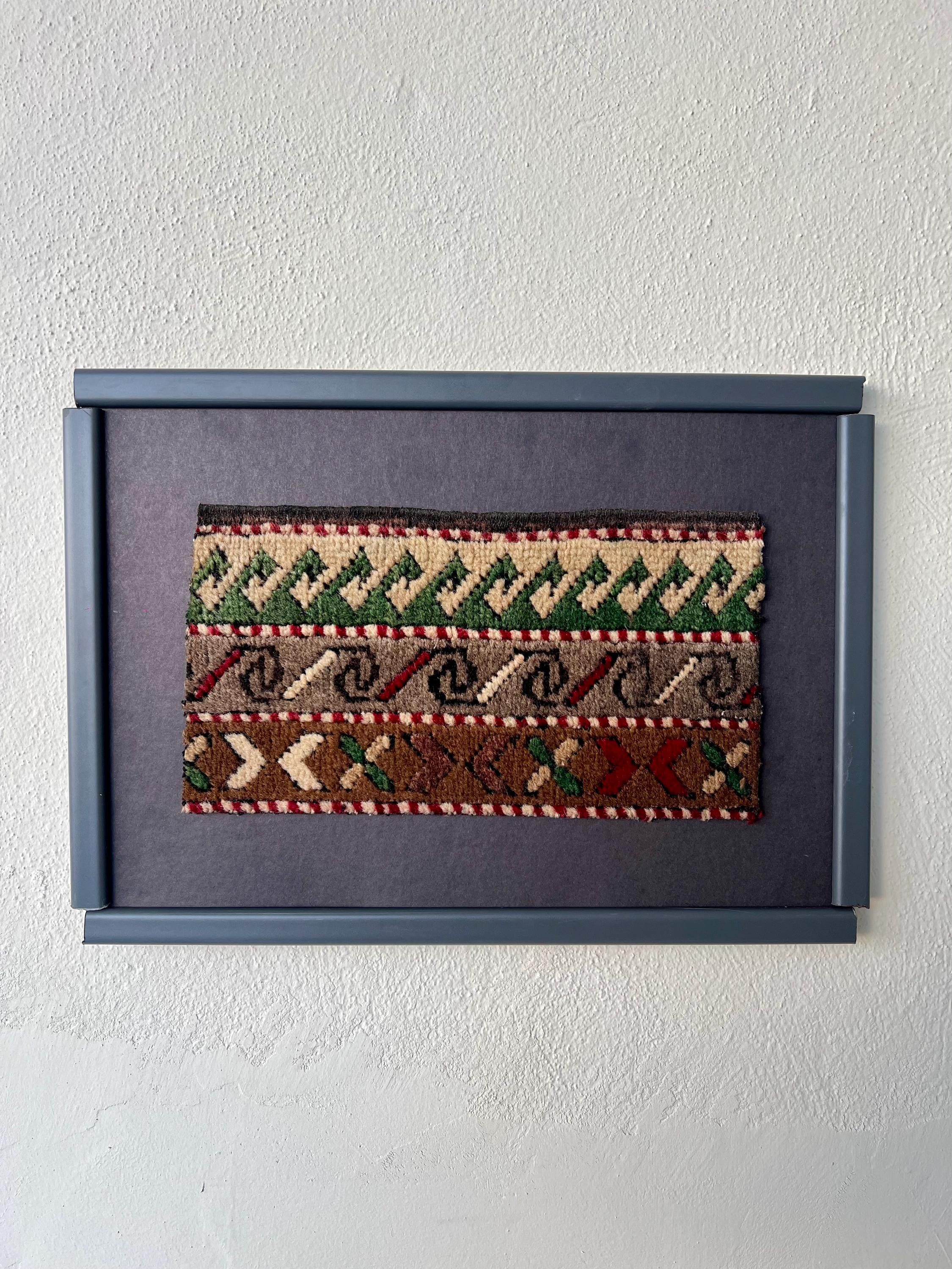 Framed Vintage Kayseri Rug Art, Handwoven Anatolian Wool Textile, 1940s Turkish Rug Wall Decor