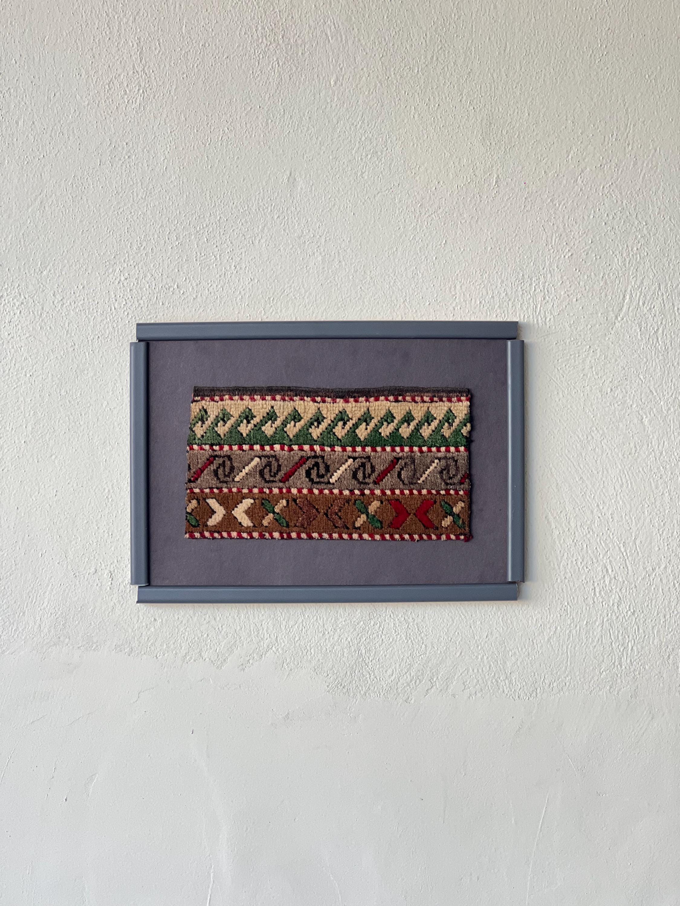 Framed Vintage Kayseri Rug Art, Handwoven Anatolian Wool Textile, 1940s Turkish Rug Wall Decor